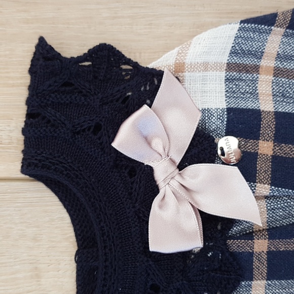 Juliana Baby Girl Plaid Navy & Tan Romper 3-6 months - Picture 2 of 5